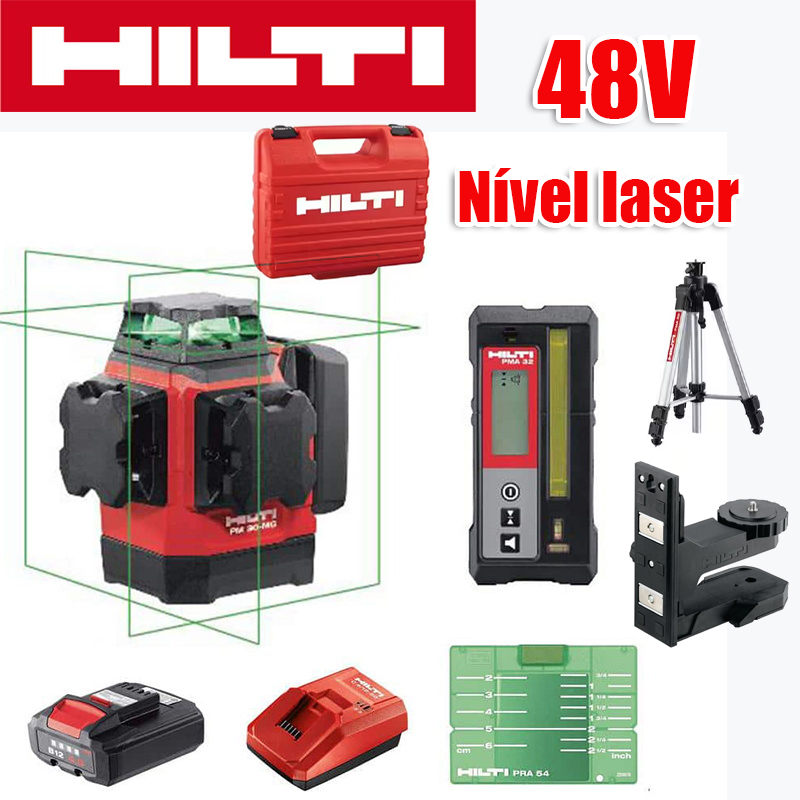 Nível de laser verde de 16 linhas, (nível Hilti, carregador, bateria, controlo remoto, alvo laser, suporte*2, caixa de plástico),bateria de lítio de 48 V, 36 horas de uso contínuo, claramente visível a 120 metros sob luz solar